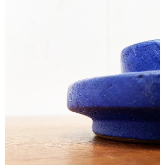 Mid-Century German Minimalist Cobalt Blue Candle Holder from Hartwig Heyne Pottery, 1960s For Sale - Image 10 of 12