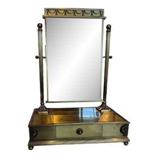 Neoclassical Hollywood Regency Brass-Clad Mahogany Vanity Dressing Mirror For Sale