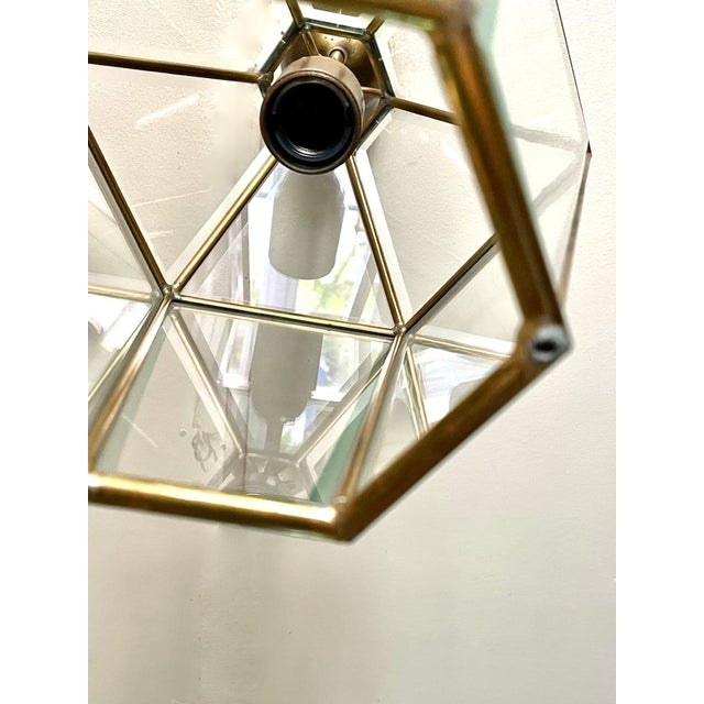 Gold Brass Lantern Pendant Light with Glass, 1970 For Sale - Image 8 of 9