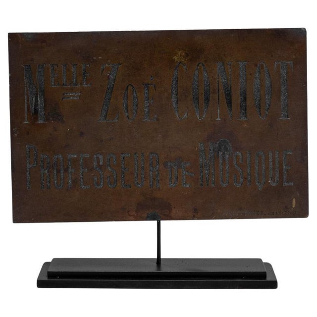 Black 20th Century Belgian Music Professor Brass Sign on Stand For Sale - Image 8 of 18