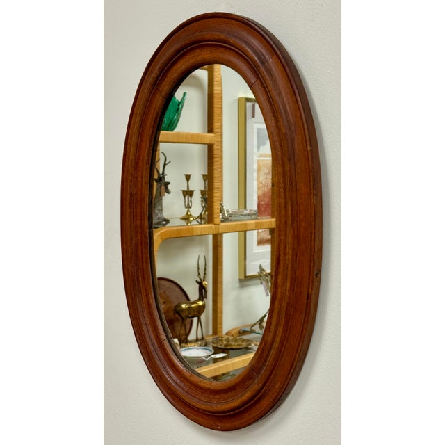 Vintage Primitive Oval Beveled Wood Wall Mirror For Sale - Image 4 of 6