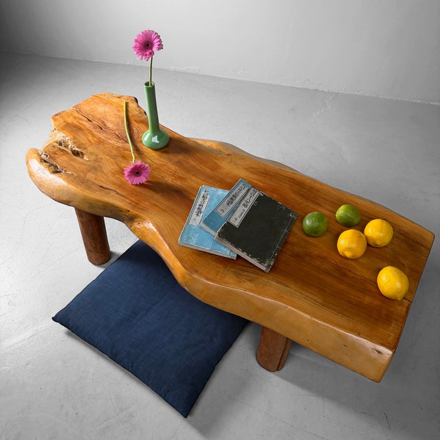 Japanese Organic Live Edge Side Table in Zelkova Wood, 1960s For Sale - Image 9 of 12