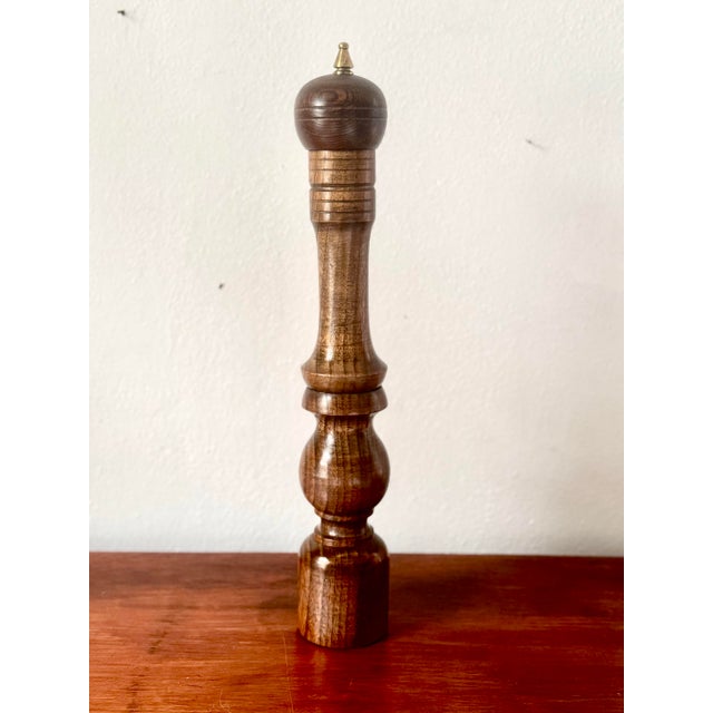 Brown Mid-Century Japanese Turned Wood Pepper Mill – Oversized Sculptural Grinder With Brass Detail (Over 16” Tall) For Sale - Image 8 of 9