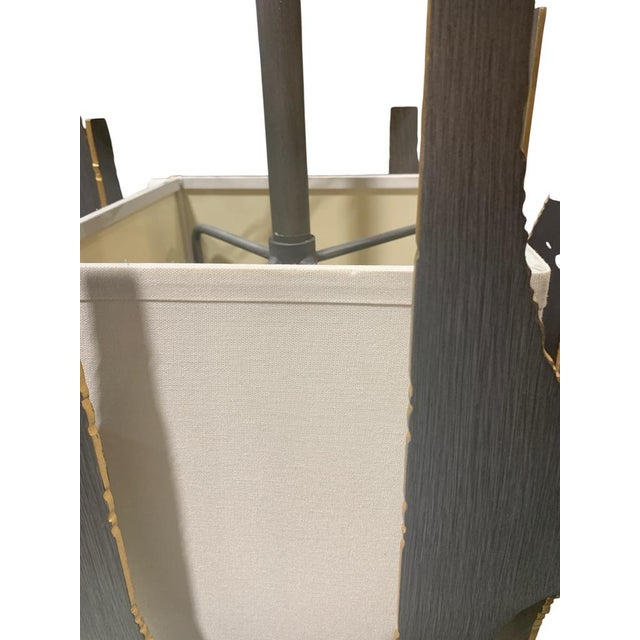 2000 - 2009 Brutalist Iron Pendant Lamp With Gold Leaf Accent For Sale - Image 5 of 8