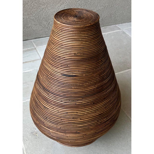 Late 20th-Century Gabriella Crespi-Style Pencil Reed Rattan Pithos-Shape Floor Vase For Sale In Austin - Image 6 of 18