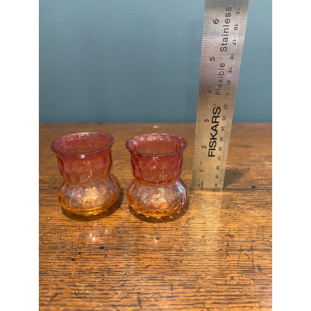 Glass Antique Victorian Amberina Glass Toothpick Holders Inverted Thumbprint - Pair - Hobbs, Brockunier For Sale - Image 7 of 8