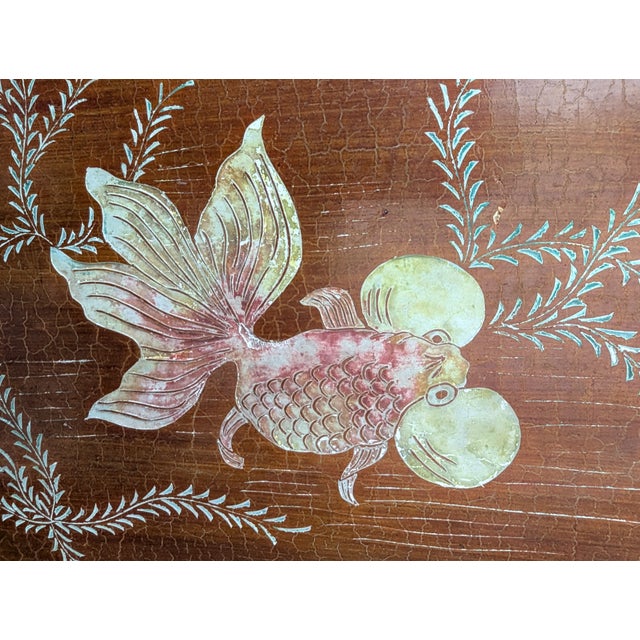 Burnt Orange 1940s Chinese Coromandel Four Panel Hand Painted Folding Screen /Partition For Sale - Image 8 of 17