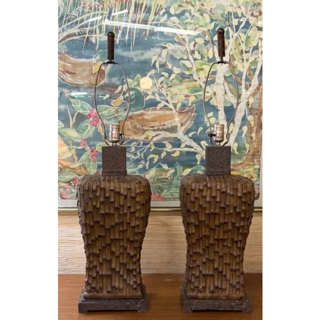 Mid 20th Century Mid Century Asian Faux Bamboo Table Lamps For Sale - Image 5 of 11