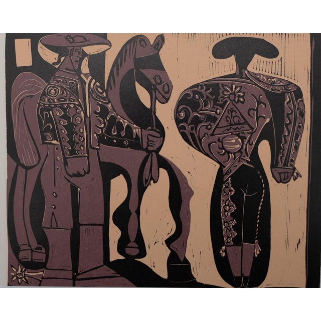 Pablo Picasso (1881-1973) Picador and Torero awaiting the paseo, on the reverse, two women by a window Color linocut On...