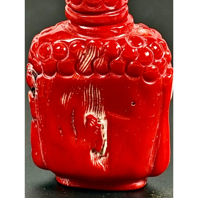 Rare Red Coral Buddha Head Snuff Bottle For Sale - Image 13 of 13
