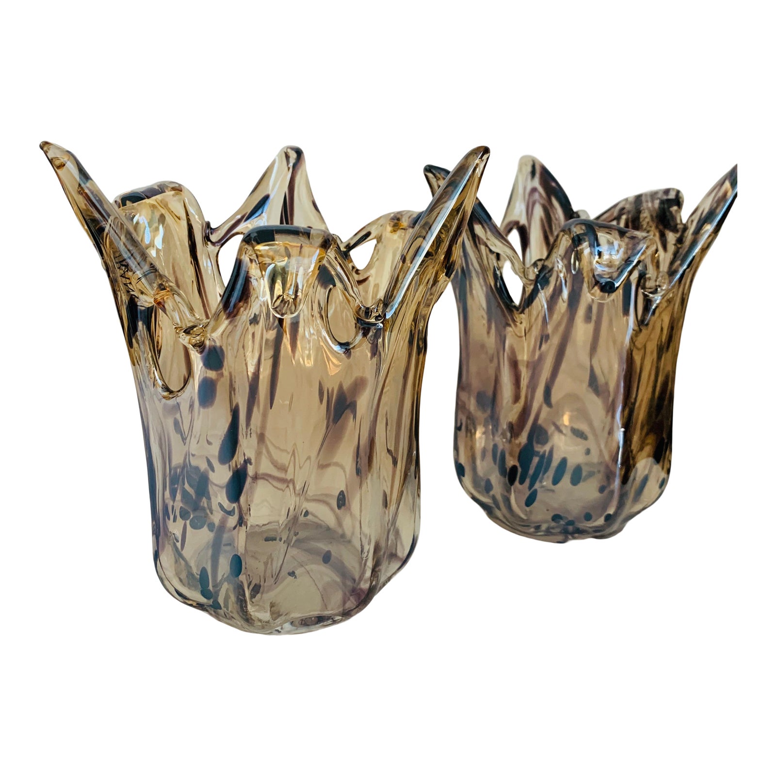 Murano Leopard Print Art Glass Vase Set a Pair Chairish