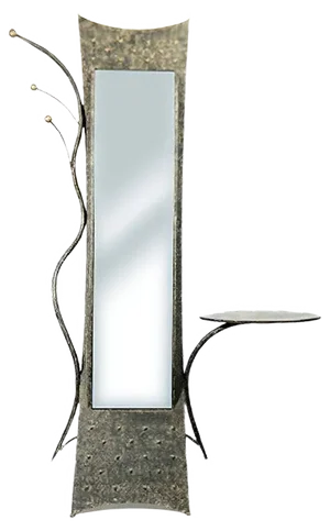 French Handcrafted Wrought Iron Mirror Stand with Table, 1970s