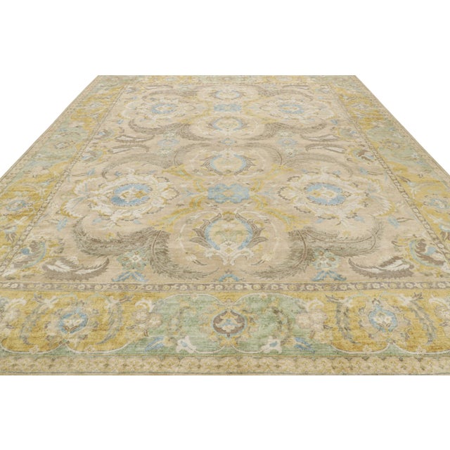 2010s Rug & Kilim’s Polonaise Style Rug in Beige With Gold and Blue Floral Patterns For Sale - Image 5 of 7