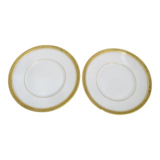 Goa Limoges France Gold Encrusted Porcelain 5" Plate or Saucer Pair For Sale