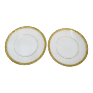 Goa Limoges France Gold Encrusted Porcelain 5" Plate or Saucer Pair