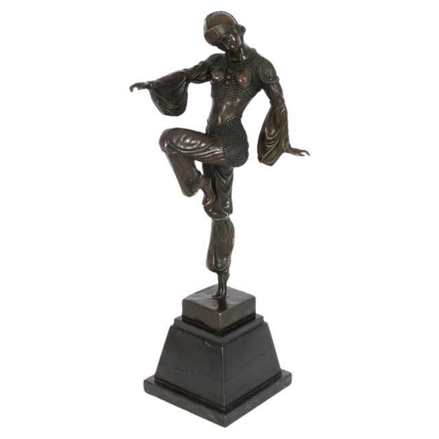 Vintage Art Deco Bronze Dancing Girl After Chiparus, Mid 20th Century For Sale