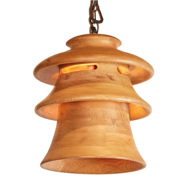 BOBO Matthew Izzo Home Large Oak Wood Tier Pendant Light For Sale - Image 4 of 4