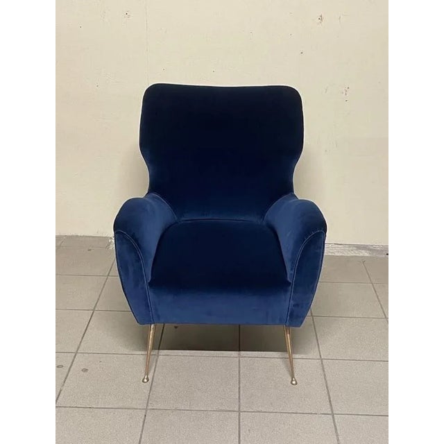 Vintage Lounge Chair in Blue Velvet, 1950s For Sale - Image 4 of 18