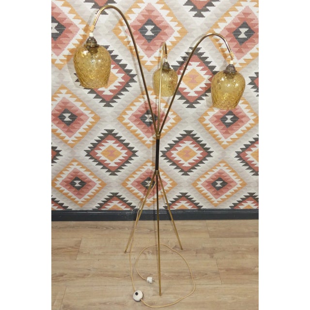 Mid-Century Tripod Floor Lamp in Brass & Glass, 1950s For Sale - Image 13 of 13