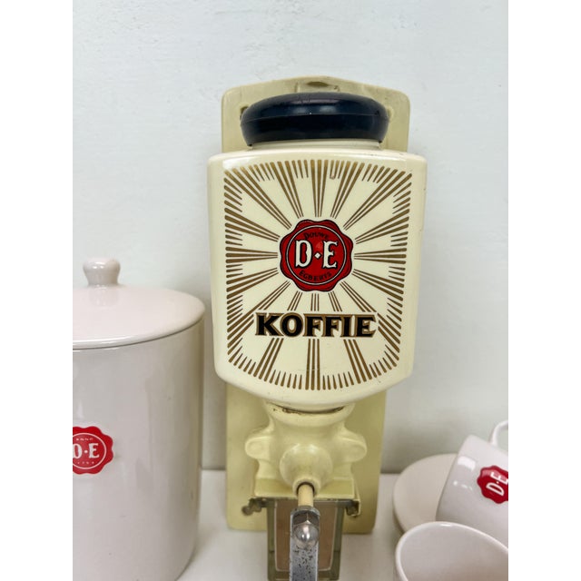 White Dutch Wall Coffee Grinder with Cups and Container, 1950s, Set of 6 For Sale - Image 8 of 11