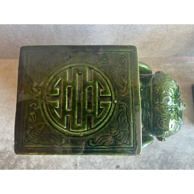 Late 20th Century Large Pair of Palm Beach Regency Style Green Glazed Ceramic Elephant Stands or Stools For Sale - Image 4 of 13