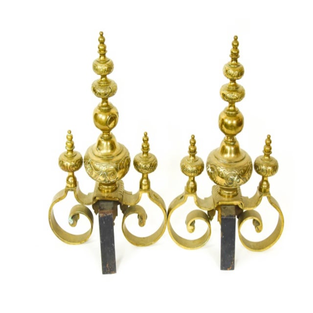 Antique Louis XV Style Gilt Bronze Chenets- a Pair For Sale - Image 4 of 7