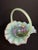 1970s Vintage Fenton Green Opalescent Carnival Hobnail Glass Basket Ruffled Iridescent 10" For Sale - Image 5 of 16