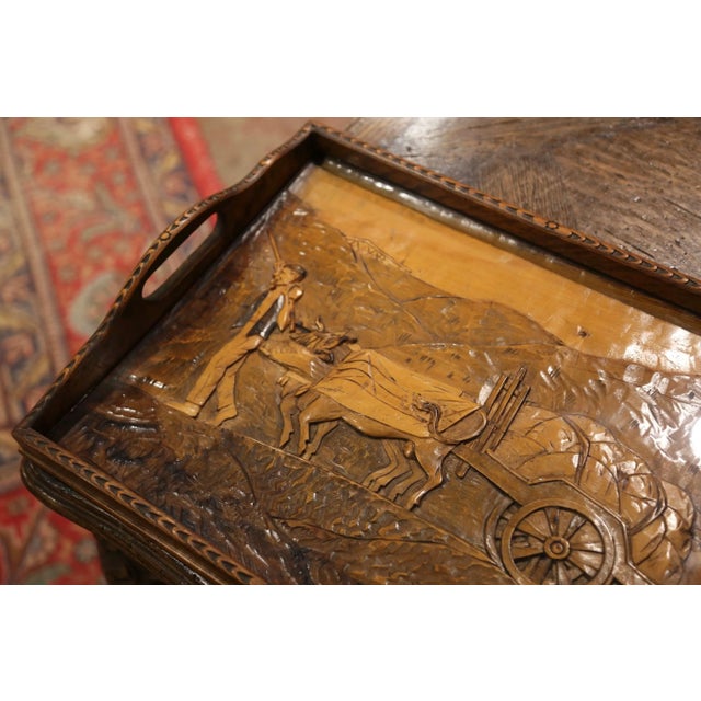 Art Nouveau Early 20th Century French Breton Folk Art Carved Walnut Serving Tray For Sale - Image 3 of 9