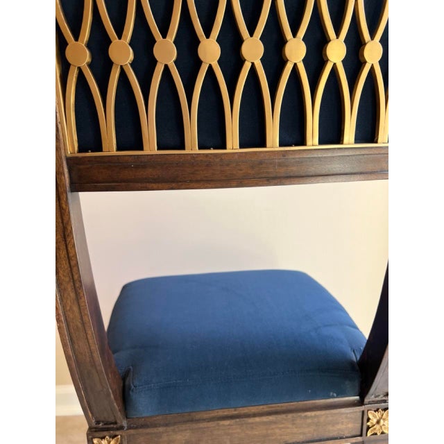 Jonathan Charles Open Back Dining Chair, Custom Blue Velvet Upholstery, Bleached Crotch Walnut Finish, Gold Accents For Sale - Image 14 of 18