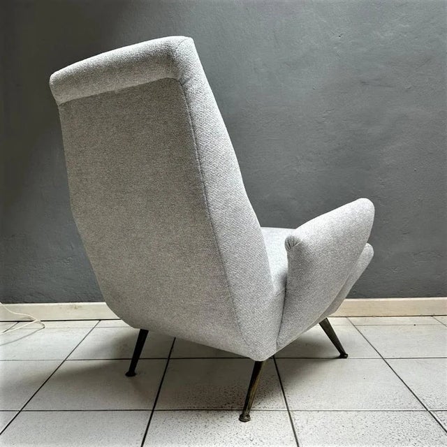 Gray Vintage Fabric & Brass Armchair by Nino Zoncada, 1950s For Sale - Image 8 of 11