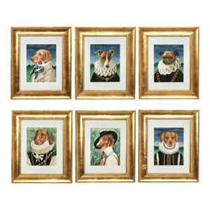 Set of Six Paintings of Dogs in Human Attire by Nancy Jolly
