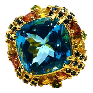 Bochic “Capri” Vintage Multi Fancy Sapphire and Blue Topaz Cocktail Ring — 18K G For Sale