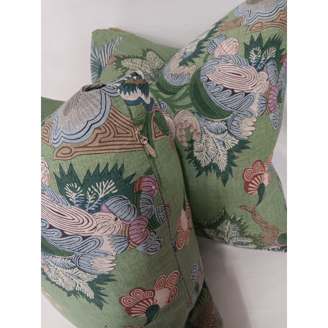 Indian Thibaut "Indienne Jacobean" in Green Fabulous Turkish Corners Down Filled Pillow For Sale - Image 3 of 5