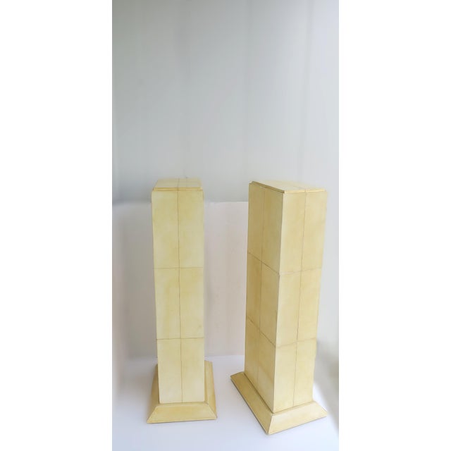 Tan Postmodern Pedestals Columns Goatskin Karl Springer Style, Pair For Sale - Image 8 of 13