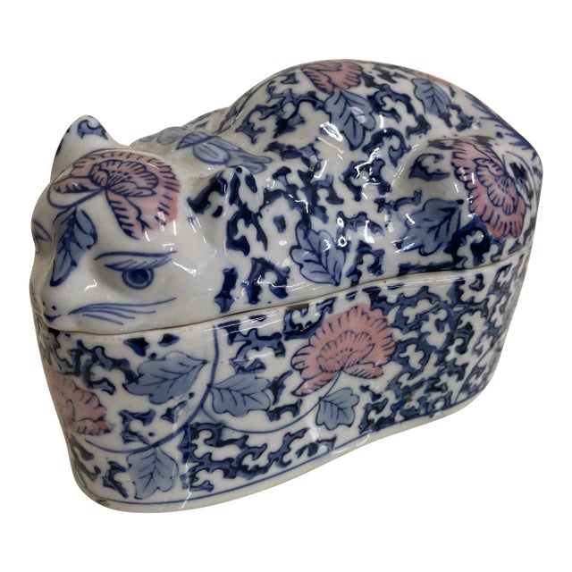 1970s Asian Chinoiserie Cat Catchall Box For Sale