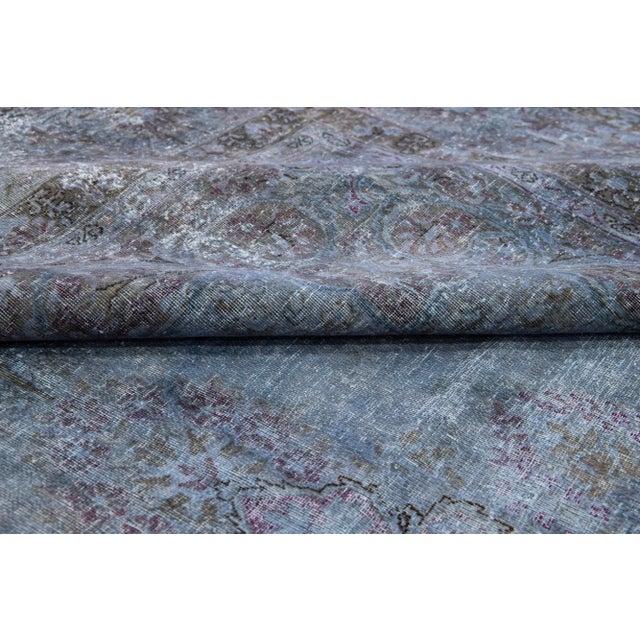 Mid 20th Century Vintage Persian Overdyed Handmade Medallion Blue Wool Rug For Sale - Image 5 of 11