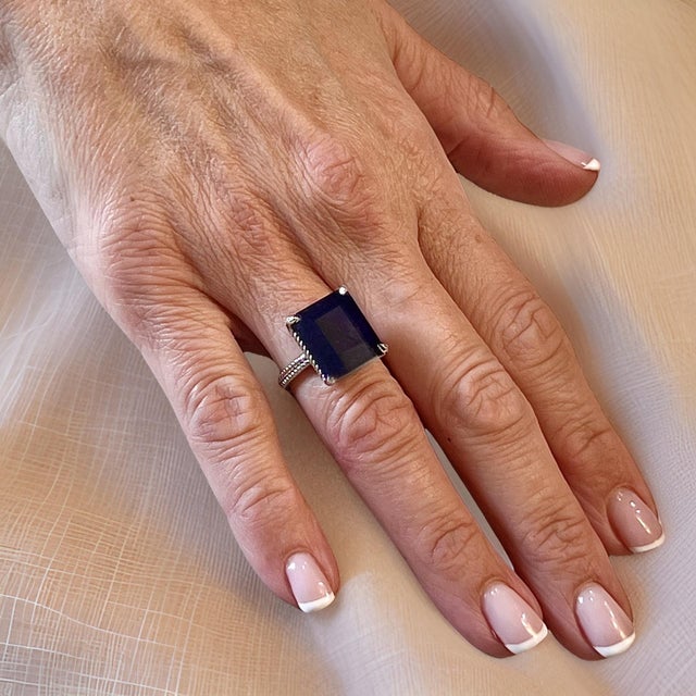 Natural Solitaire Sapphire Ring 6.5 14k W Gold 7 TCW Certified For Sale - Image 12 of 18
