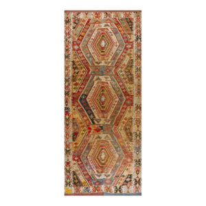 Relaxed and Inviting Tribal Geometric Pattern Colorful Mid 20th Century Turkish Anatolian Flat Weave Kilim Carpet