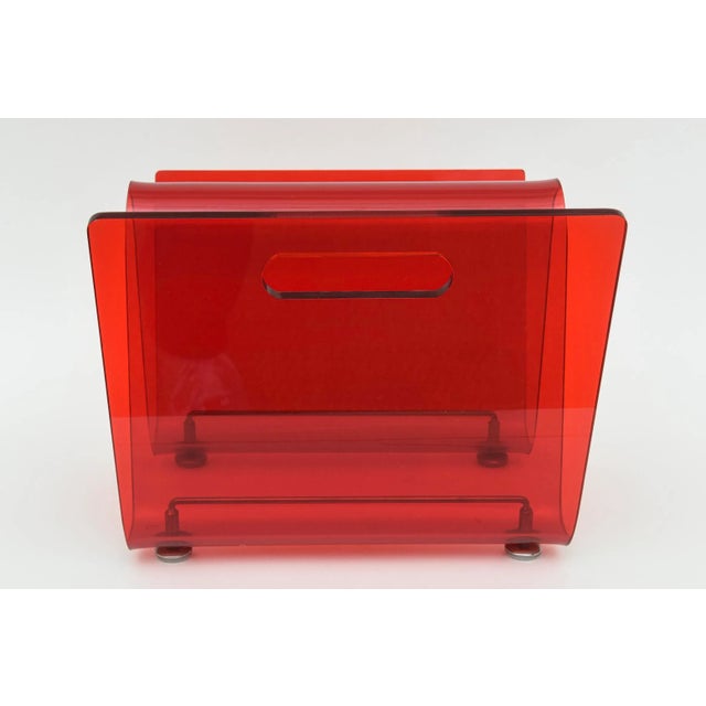Red Vintage 1970's Italian Red Lucite and Chrome Two Part Magazine Stand For Sale - Image 8 of 12