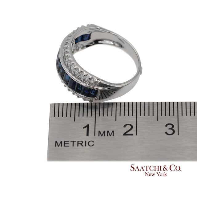 18k 750 Solid White Gold Natural Diamond and Natural Sapphire Band Ring, Size 7 For Sale - Image 10 of 11