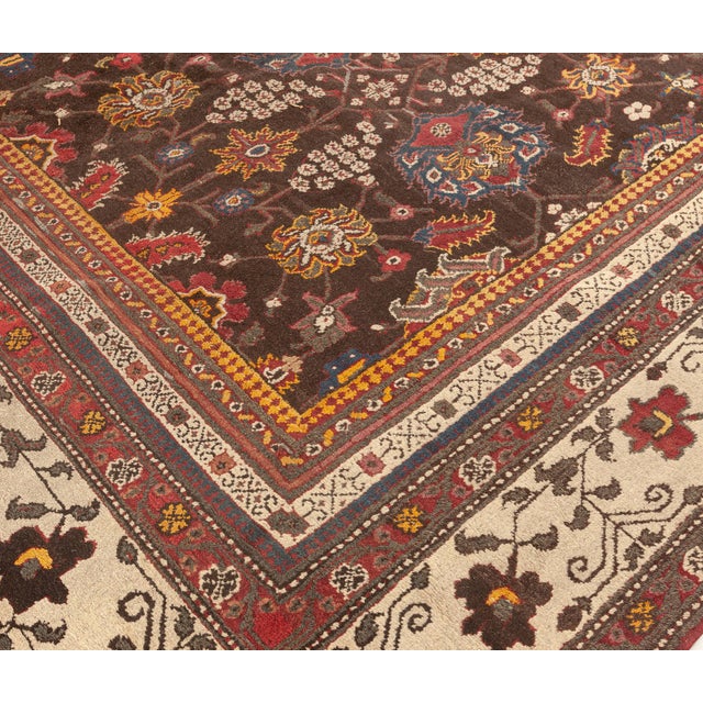 Textile Vintage Indian Agra Brown, Red, Blue, Ivory Handmade Wool Carpet For Sale - Image 7 of 9