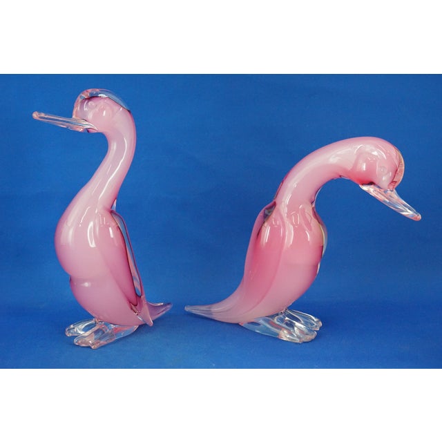 Glass Large 20th Century Ducks in Pink Sommerso Glass by Archimede Seguso, Murano, Italy, Set of 2 For Sale - Image 7 of 18