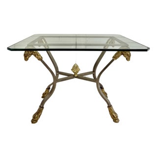 Mid-Century Ram’s Head Glass Side Table in the Style of Maison Jansen / LaBarge For Sale