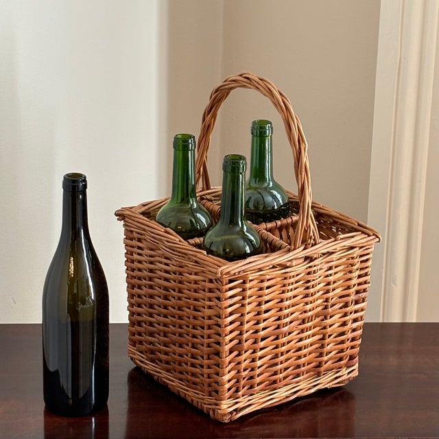Vintage French-Style Four Bottle Wicker Wine Caddy For Sale - Image 11 of 17
