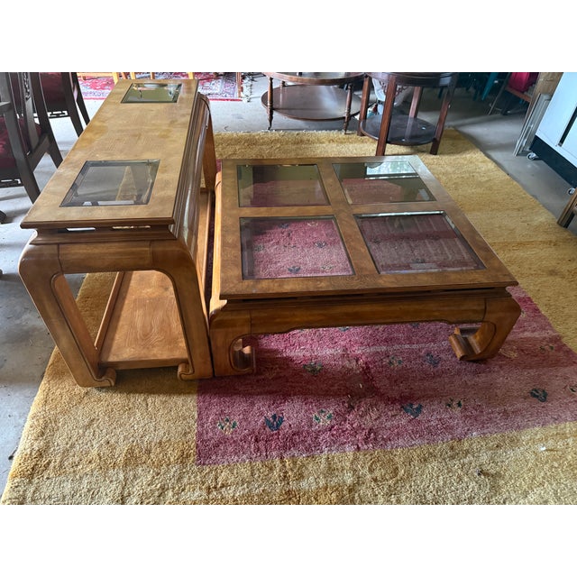 Coffee Swank Burlwood and Smoked Glass Square Coffee Table Attributed to Baker Furniture and James Mont For Sale - Image 8 of 10