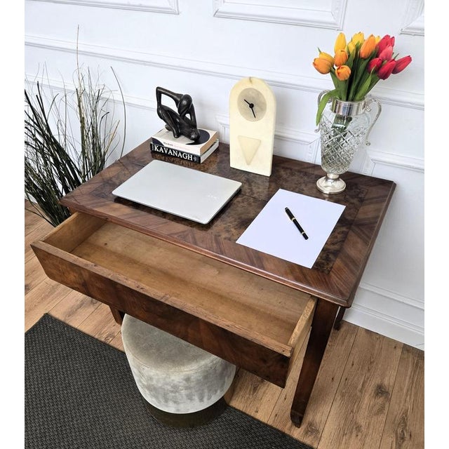 Mid-Century Art Deco Italian Walnut Burl Wood Writing Desk Table, 1960s For Sale - Image 4 of 11