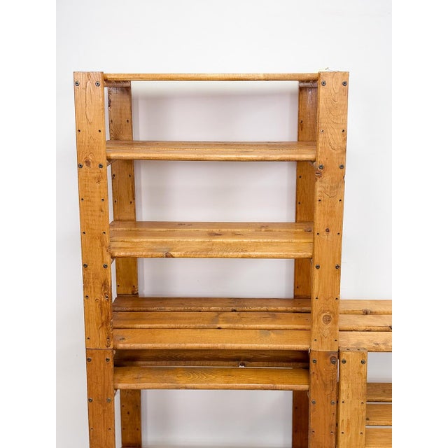 Vintage Modular Pine 4-Piece Shelf Unit Rustic Stackable Bookcase Organic Modern For Sale In Tampa - Image 6 of 10