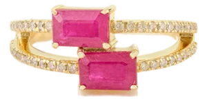 14k Yellow Gold Prong Set Ruby Diamond Split Bypass Ring Size 7