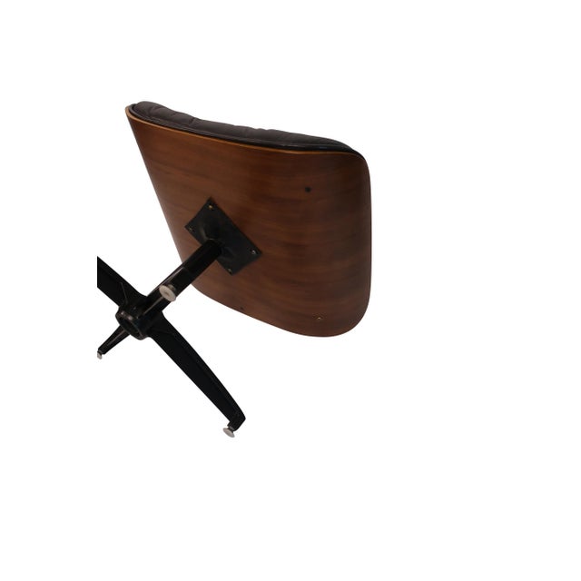 Mid 20th Century Walnut and Black Leather Lounge Chair Ottoman Attributed to PLycraft For Sale - Image 12 of 18