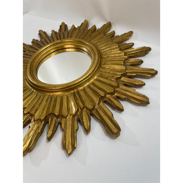 1970s Mid Century Modern Italian Florentine 20" Gilded Sunburst Wall Mirror For Sale - Image 6 of 18